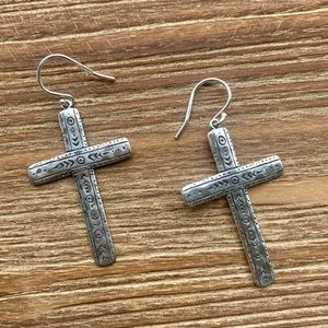 Rare Silpada Sterling Silver Engraved Cross Earrings ~ W3070